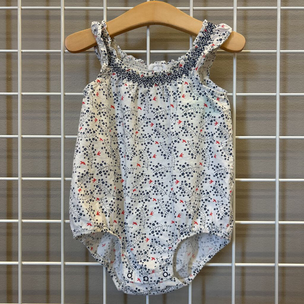 Purebaby Bird Smocked Tank Bodysuit - 6/12m
