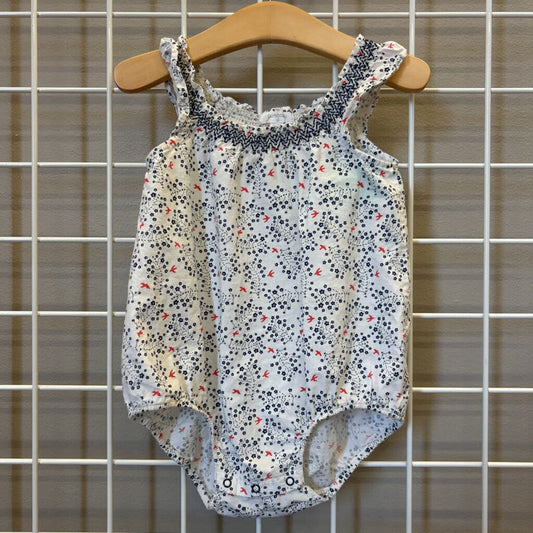 Purebaby Bird Smocked Tank Bodysuit - 6/12m