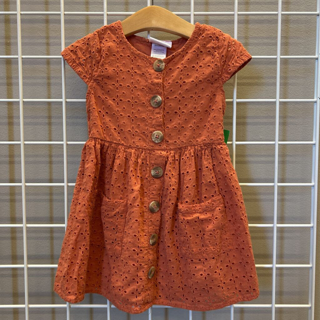 Little Lass Eyelet SS Button Dress - 3T