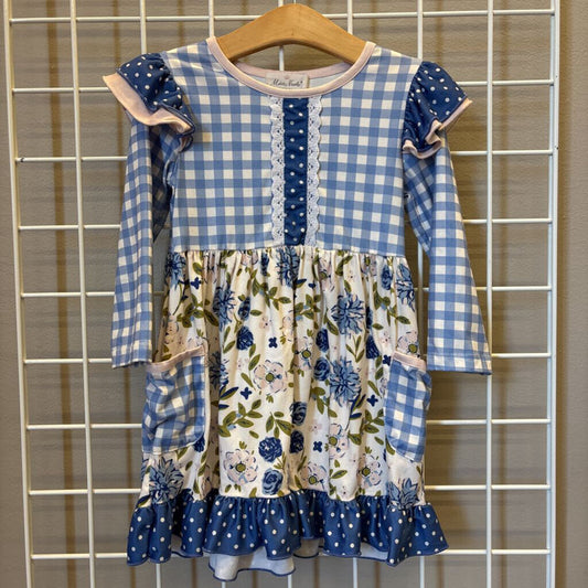 Marie Nicole Plaid/Flower Twirl LS Dress ~3/4