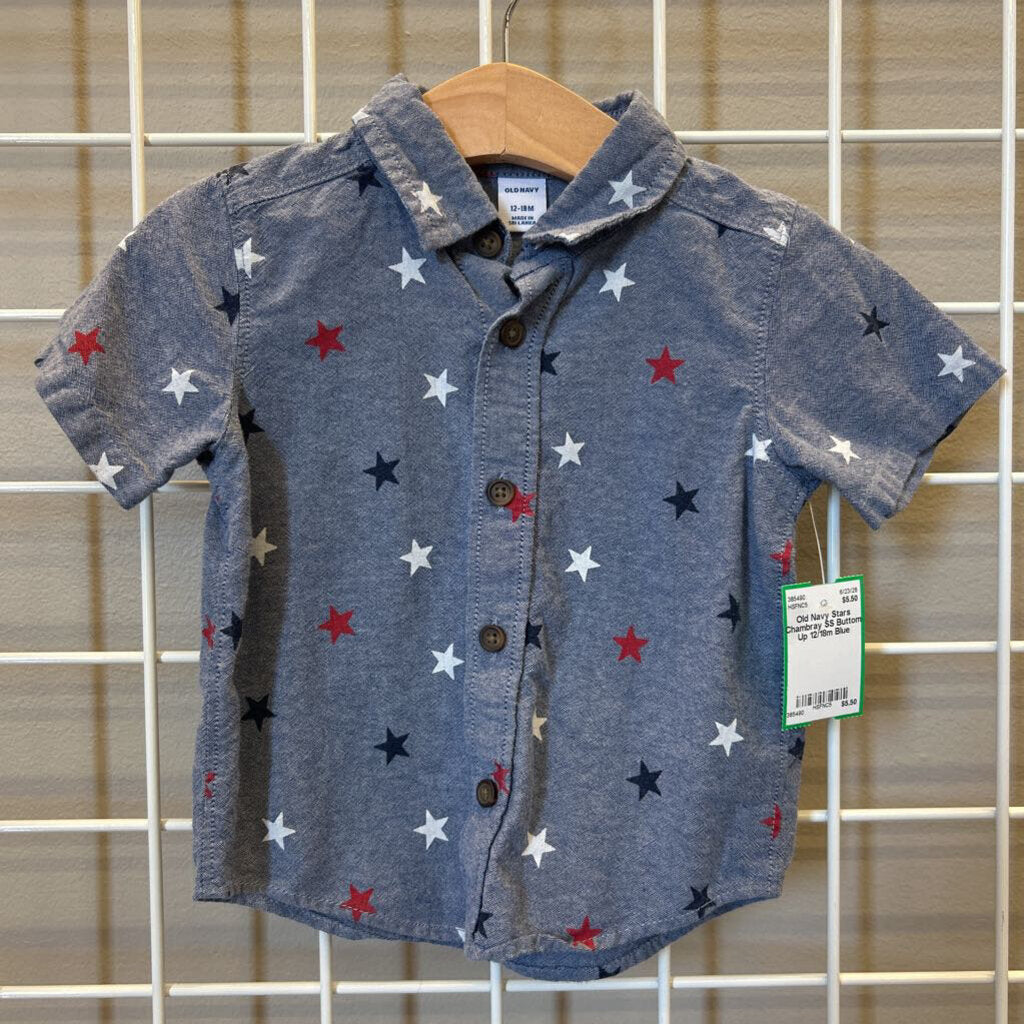 Old Navy Stars Chambray SS Buttom Up 12/18m