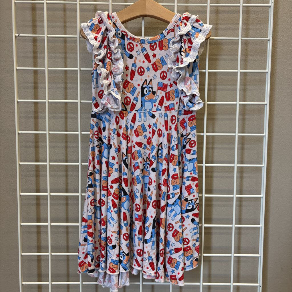 Mimi & Lai Bamboo Bluey 4th of July SS Twirl Dress - 4T