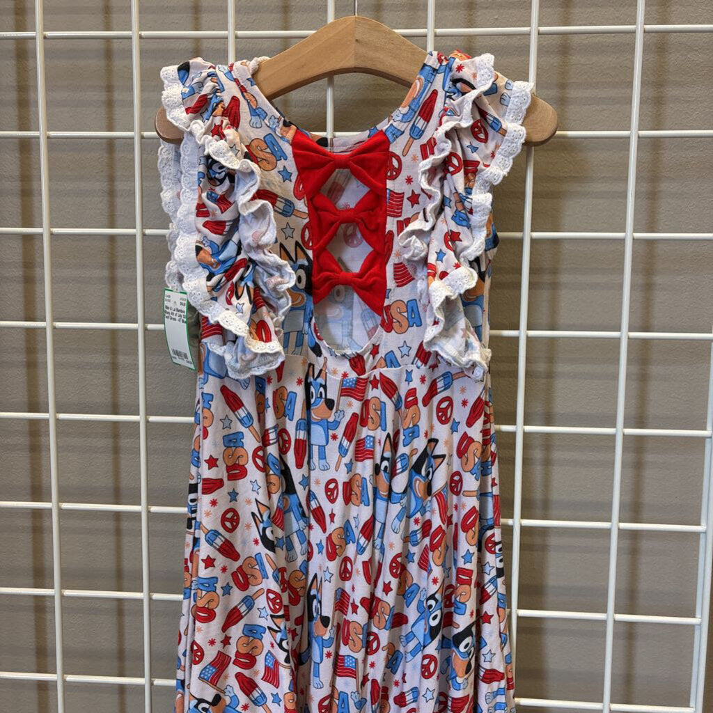 Mimi & Lai Bamboo Bluey 4th of July SS Twirl Dress - 4T