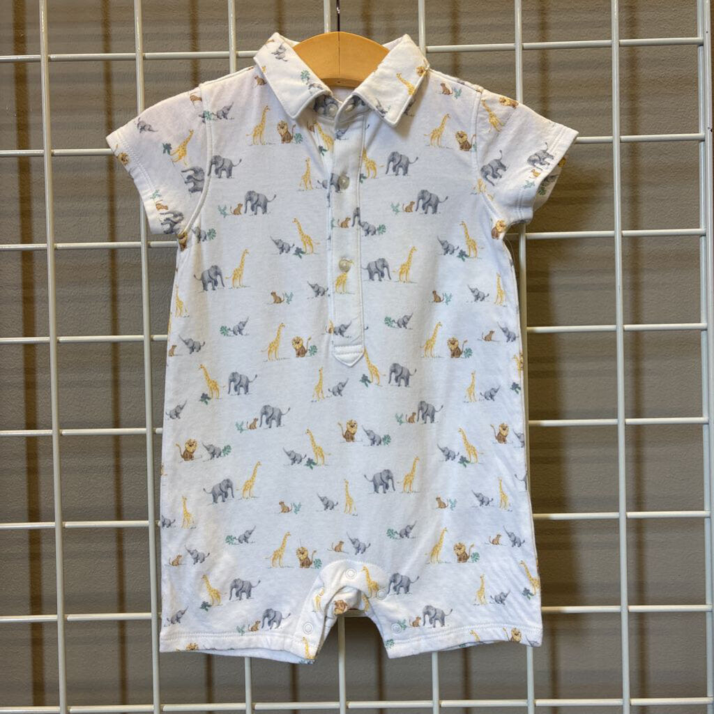 Janie & Jack Elephant SS Polo Romper - 6/12m