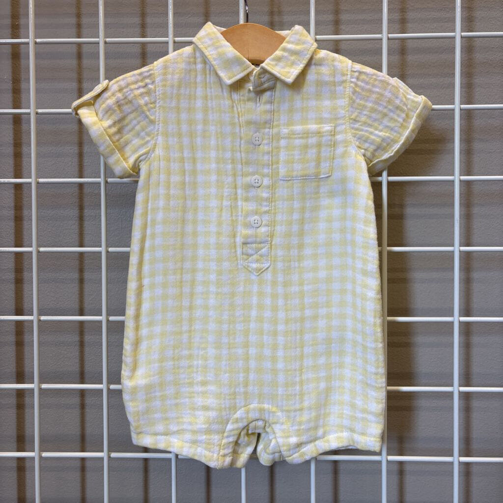 Janie & Jack Gingham SS Polo Romper - 6/12m