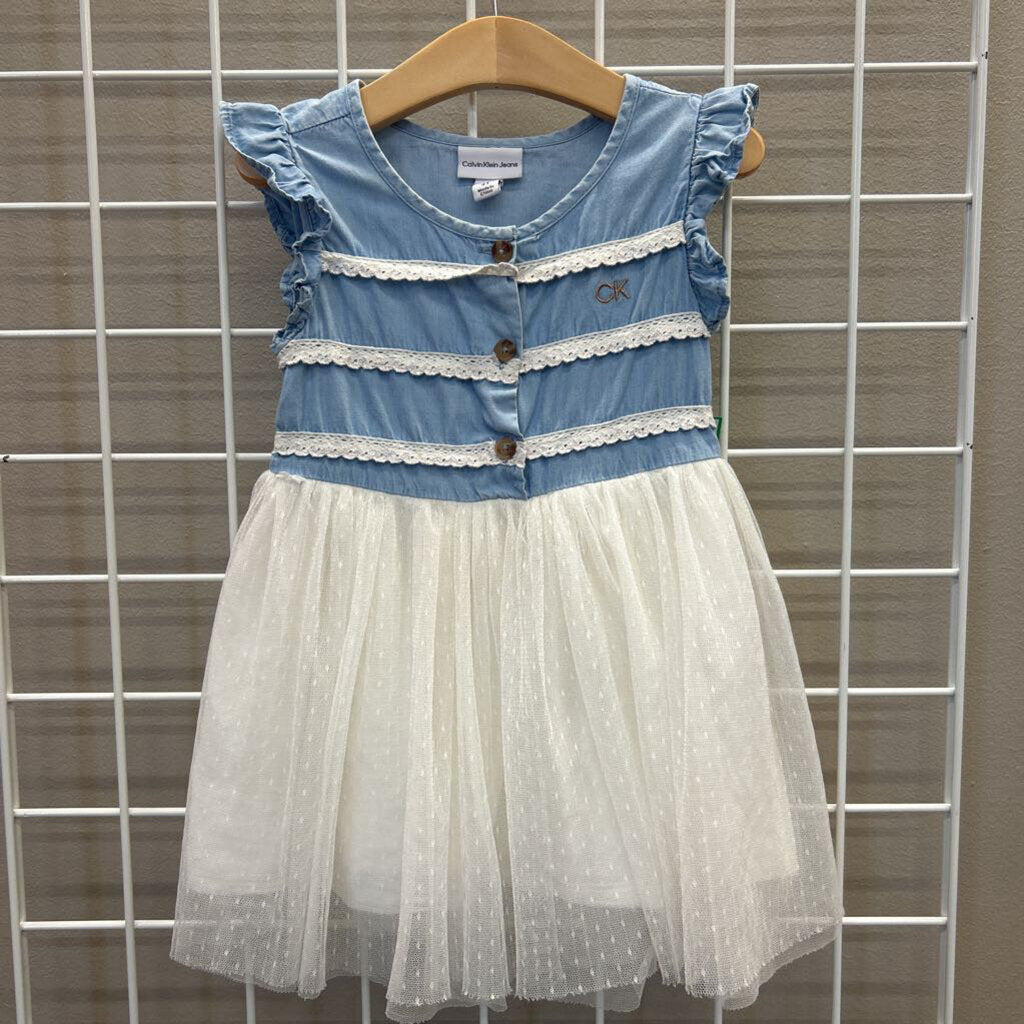 Calvin Klein Chambray & Tulle Tank Dress 4T (small mark on back tulle)