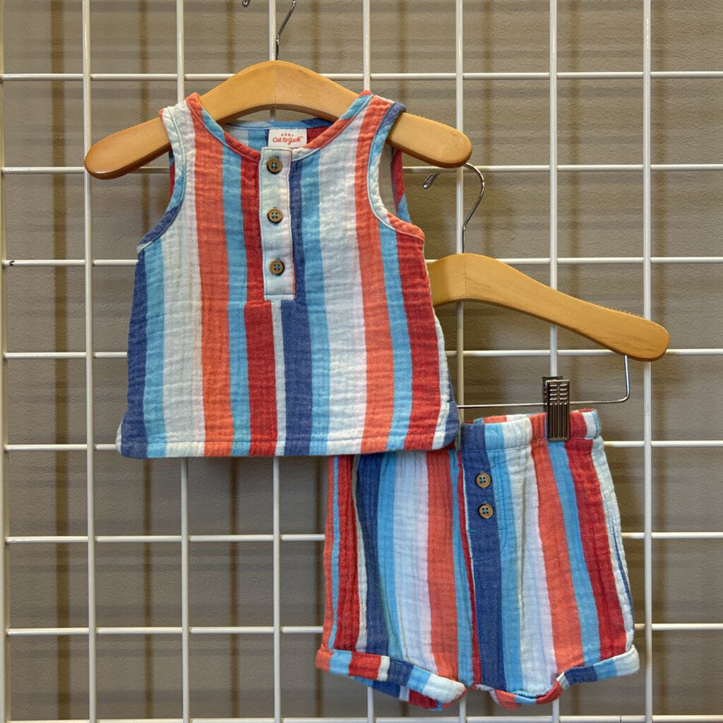 Cat & Jack Linen Stripe Two Pc Set - 6/9m