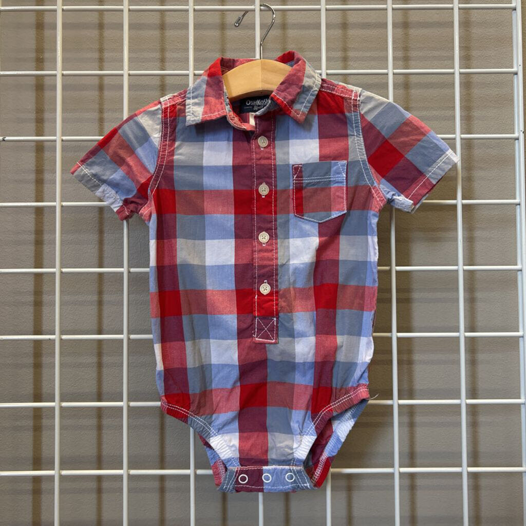 Osh Kosh Plaid SS Button Up Onesie - 18m