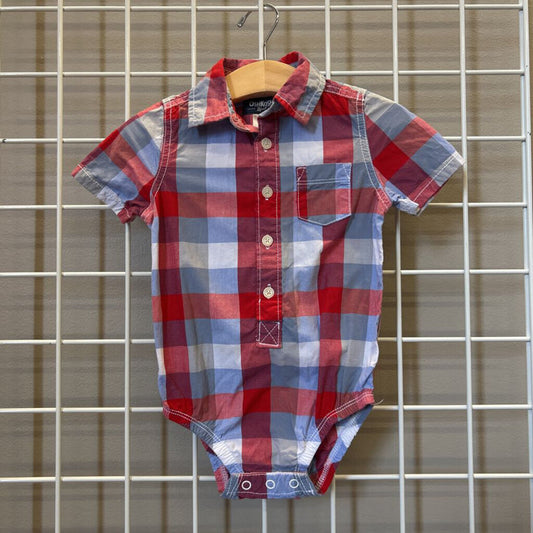Osh Kosh Plaid SS Button Up Onesie - 18m