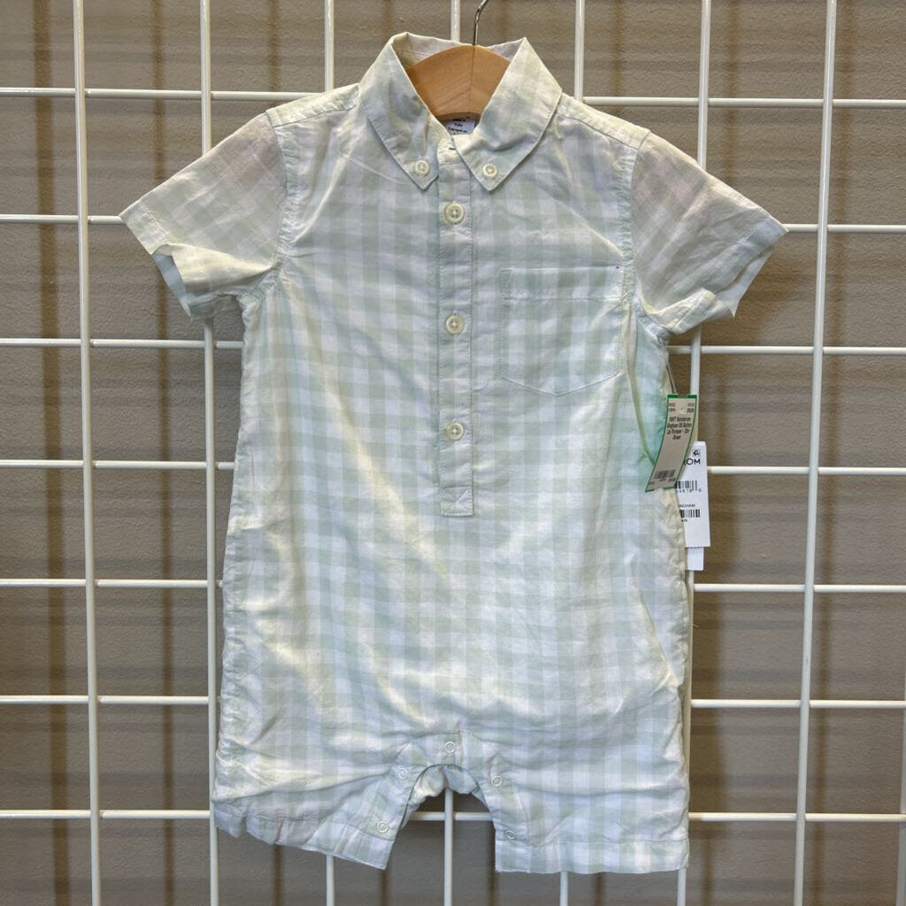 NWT Nordstrom Gingham SS Button Up Romper - 12m