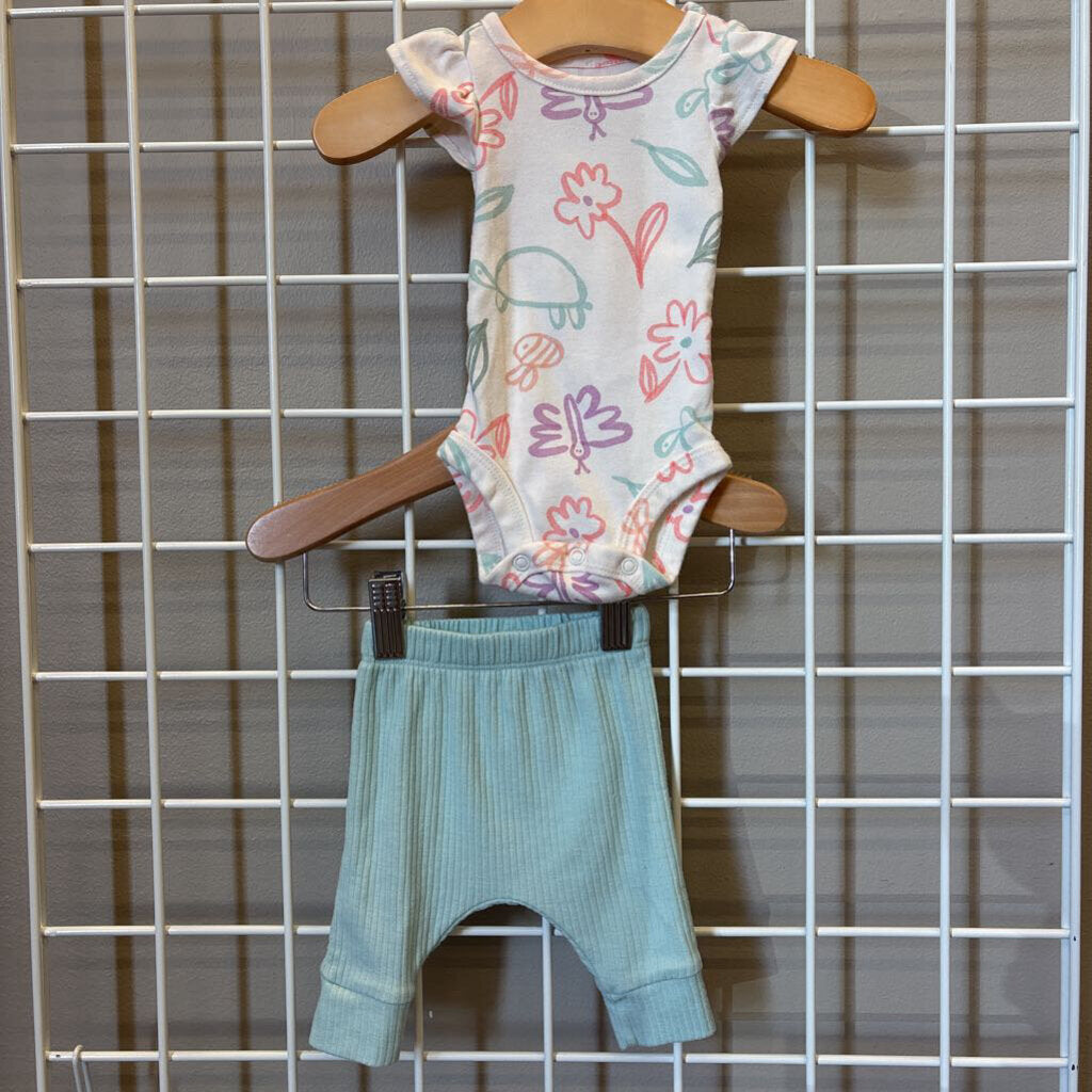 Carter's Flower SS Onesie/Pant Set NB