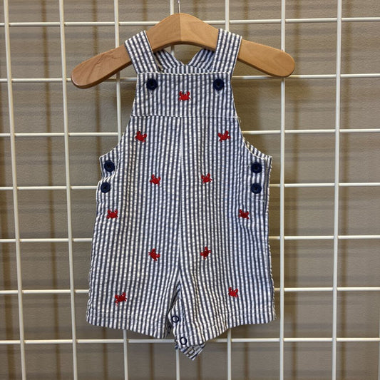 Little Me Striped Seersucker Shortalls - 9m