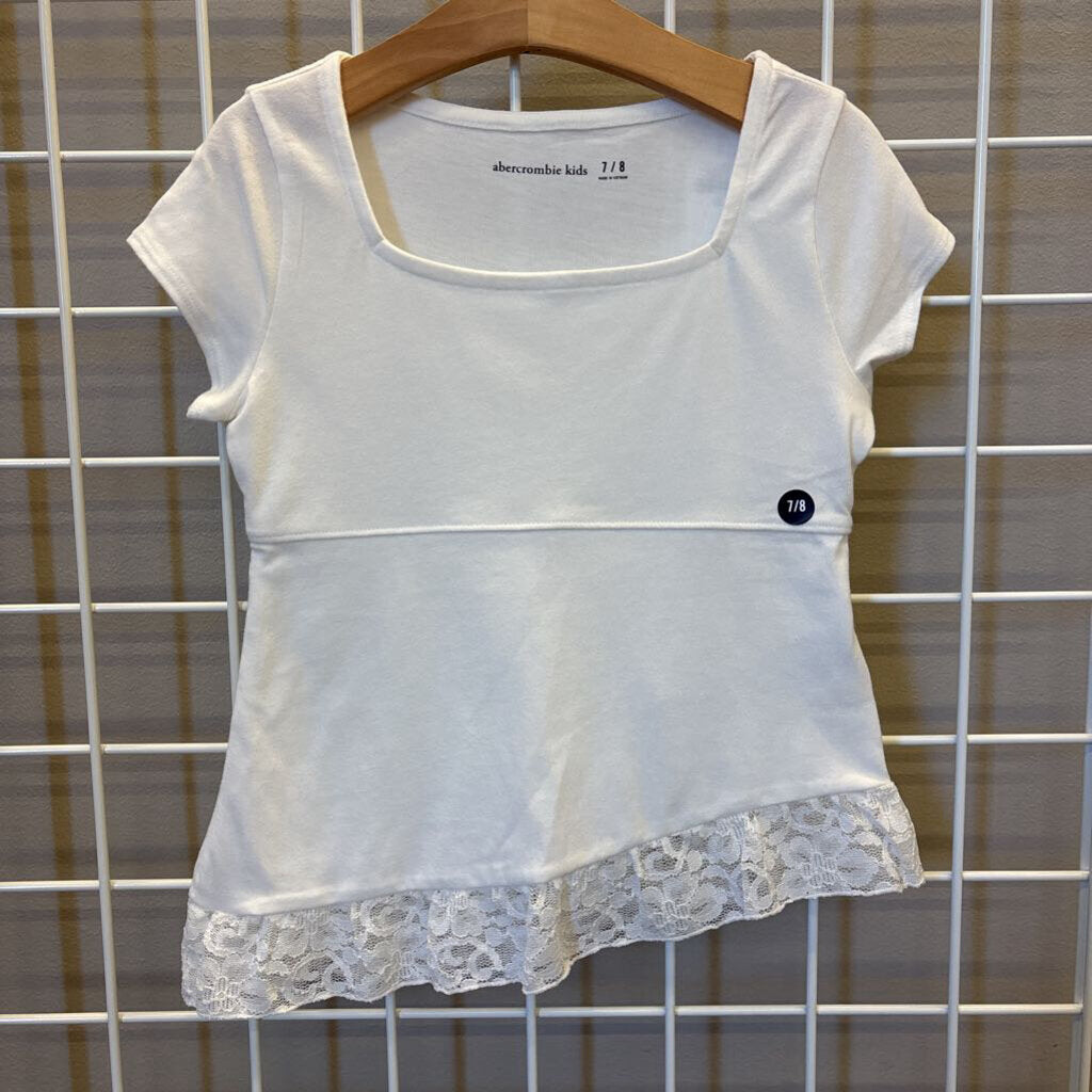 NWT Abercrombie Asymmetrical Lace Hem SS Top 7/8 7/8