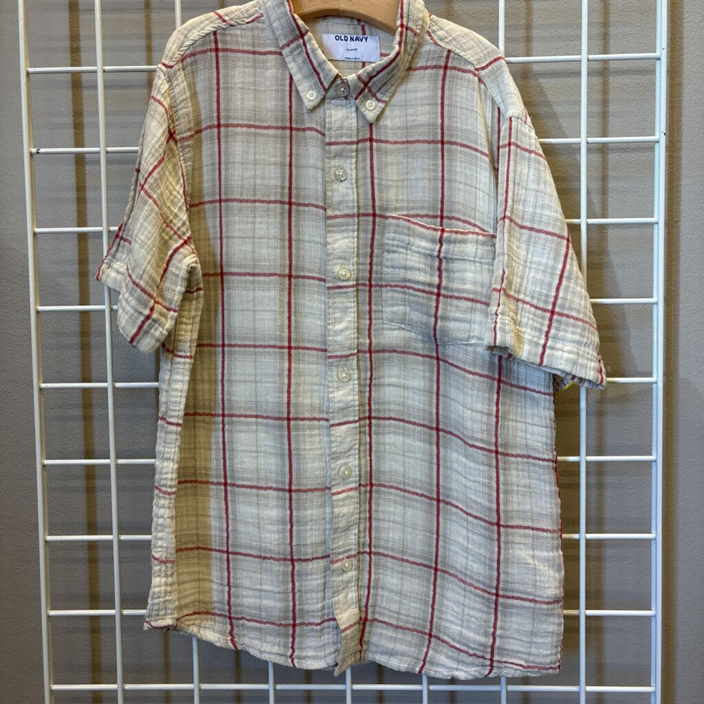 Old Navy Muslin Plaid SS Button Top 14/16