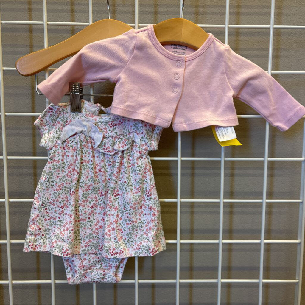 Carter's Floral SS Dress Onesie / Cardigan - NB