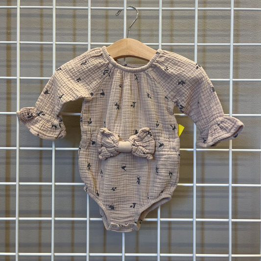 Greyson Mini Acorn Linen LS Onesie - 3/6m