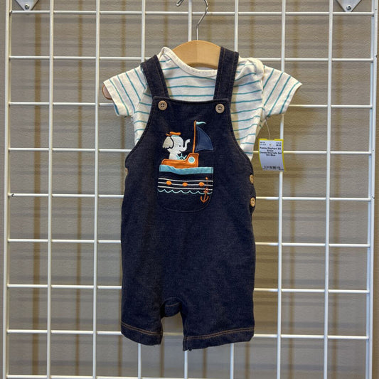 Pekkle Elephant SS Stripe Onesie/Shortalls Set 12m