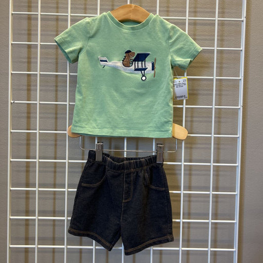 Pekkle Dino Plane SS Tee/Shorts Set 12m