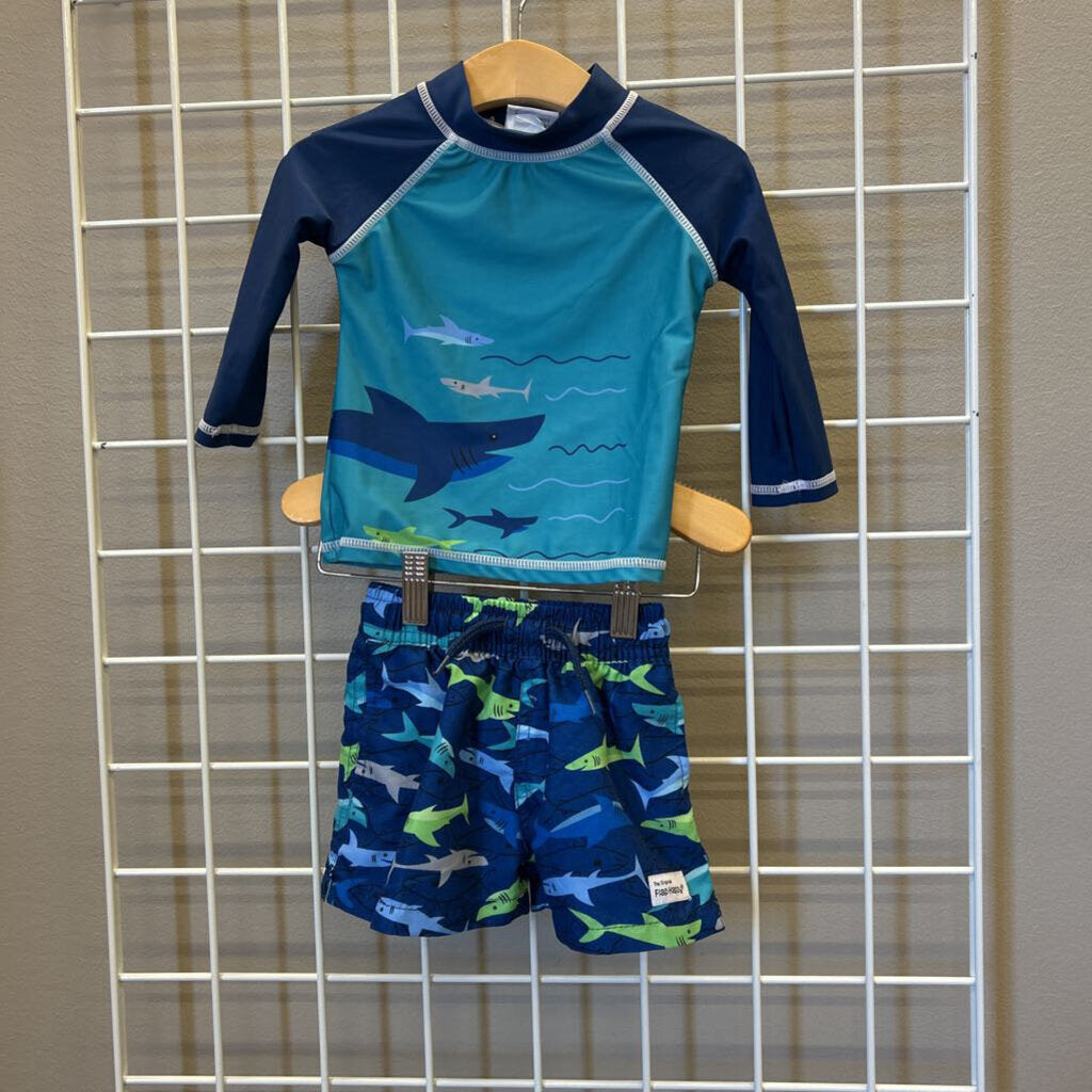 Flap Happy Shark LS Top/Swim Shorts Set 12m
