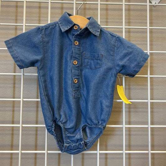 Mick Mack Chambray SS Button Up Onesie - 6/9m