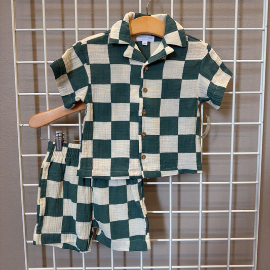 NWT Greyson Mini Check Two Pc Linen Set - 18m