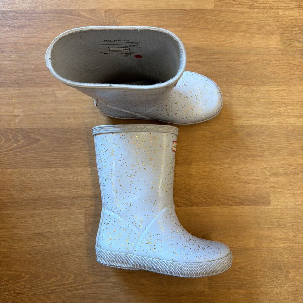 Hunter Grey Sparkle Rain Boots - 10