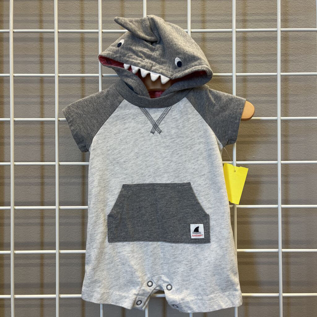 Carter's Shark SS Hoodie Romper - 3m