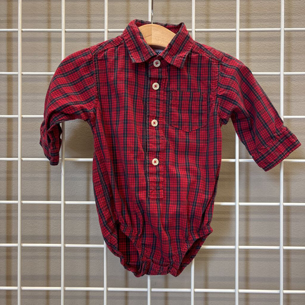 Osh Kosh Plaid LS Button Up Onesie - 6m