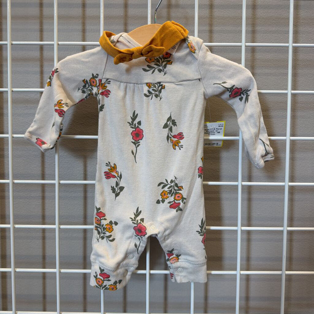 Carter's LS Floral Romper w/ Headband - NB