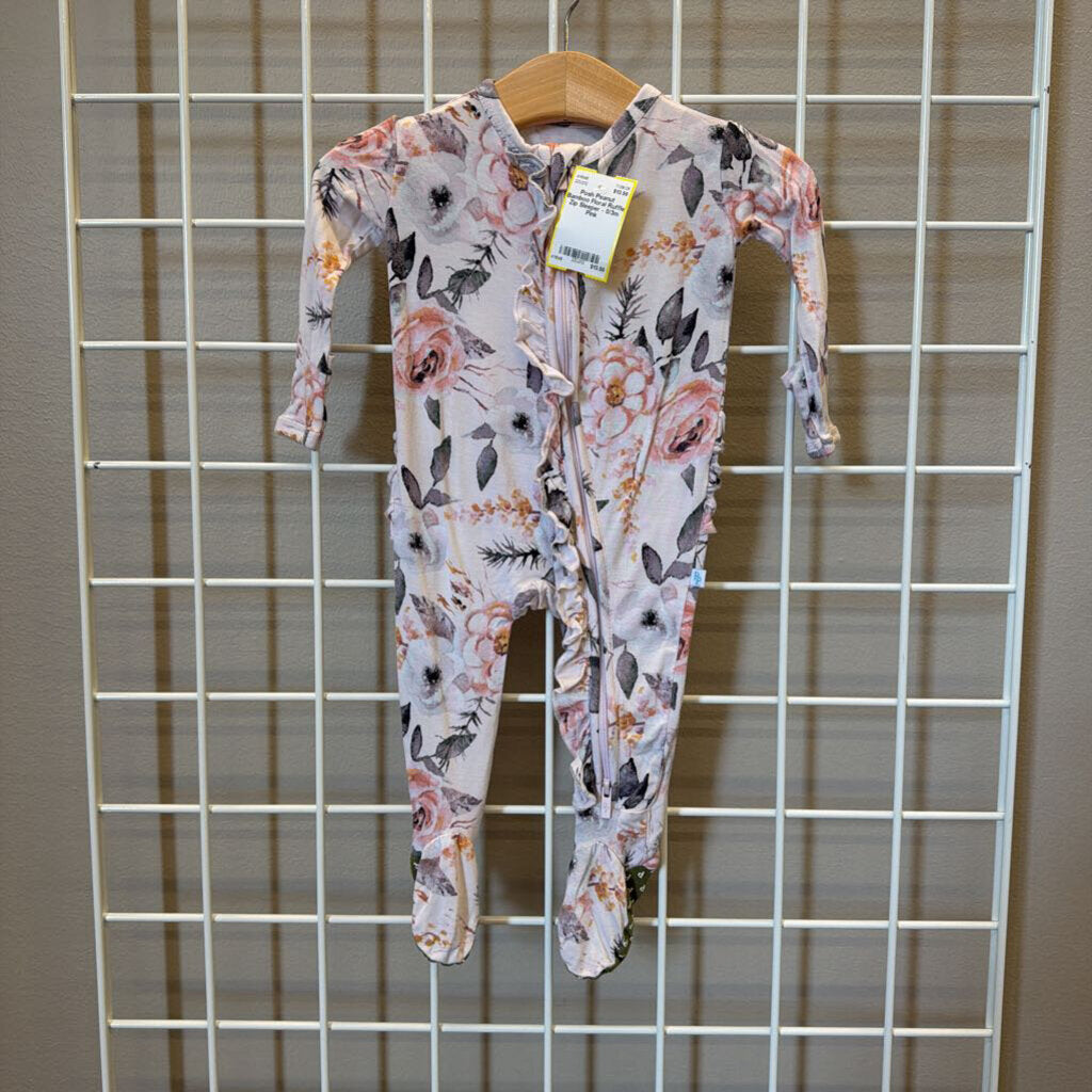 Posh Peanut Bamboo Floral Ruffle Zip Sleeper - 0/3m
