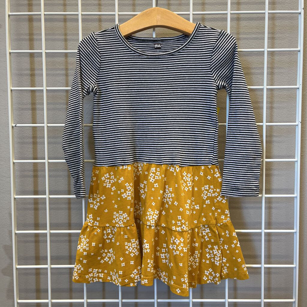 Tea Stripe Floral LS Dress - 4