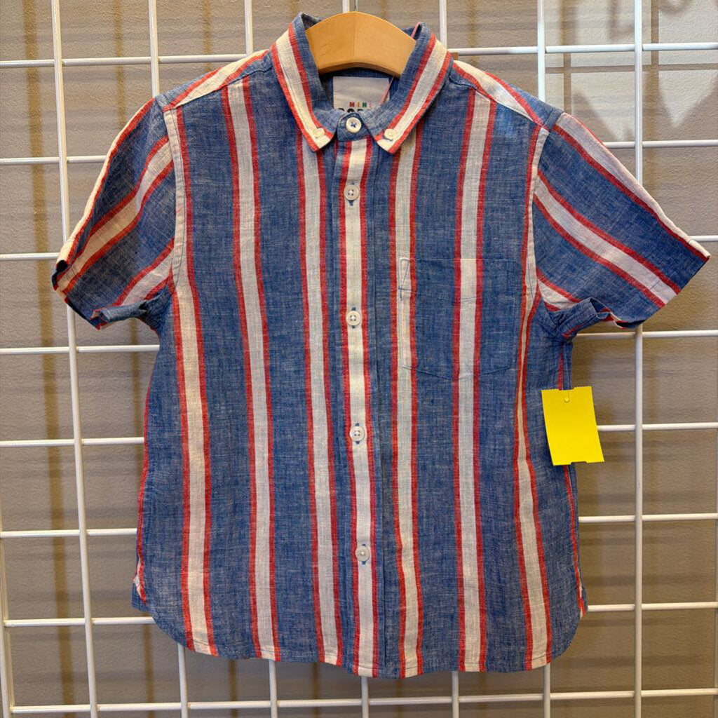 NWT Mini Boden Stripe Linen SS Button Up - 6/7
