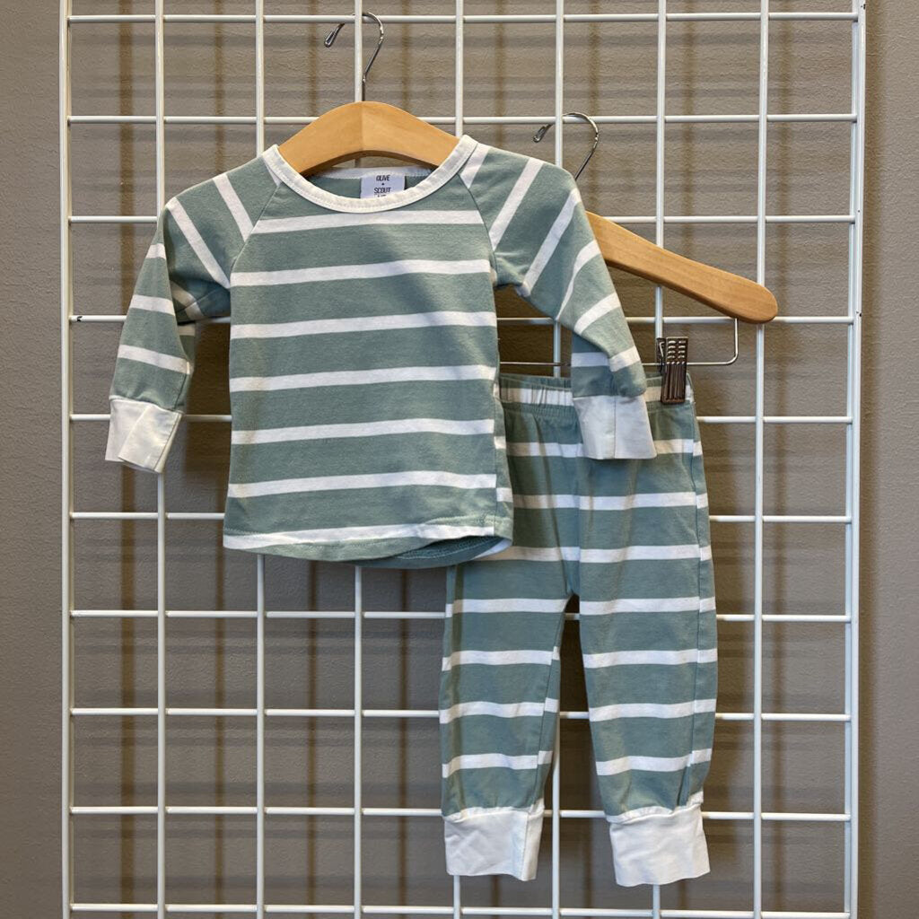 Olive & Scout Stripe Two Pc Set (wear/marks) - 6/12m