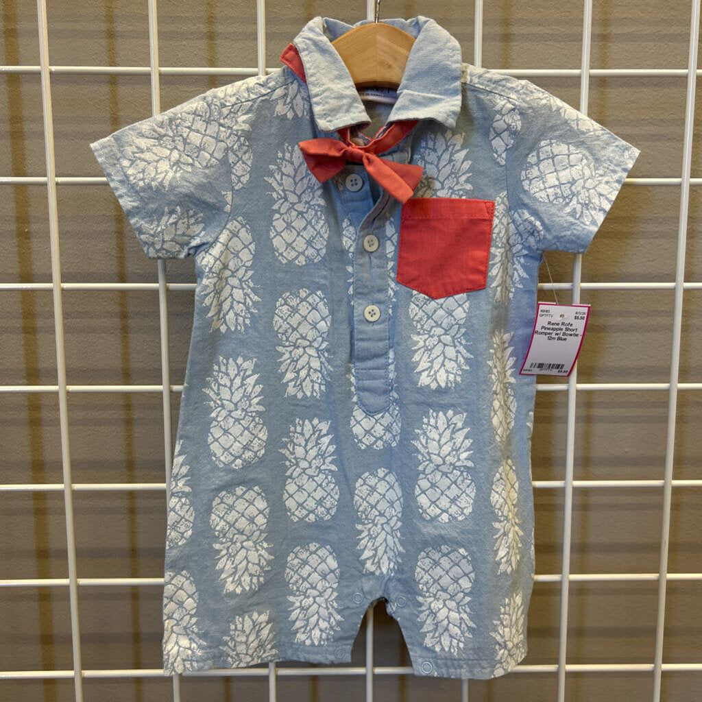 Rene Rofe Pineapple Short Romper w/ Bowtie - 12m