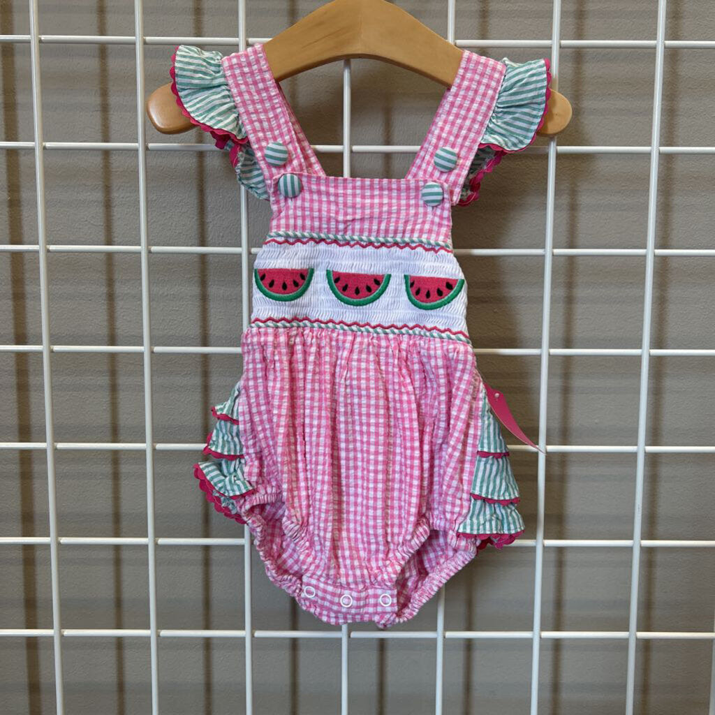 Lil' Cactus Smocked Watermelon Romper - 3/6m