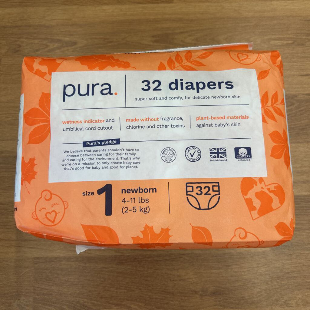 Pura Diapers 32 Count - Size 1 / NB