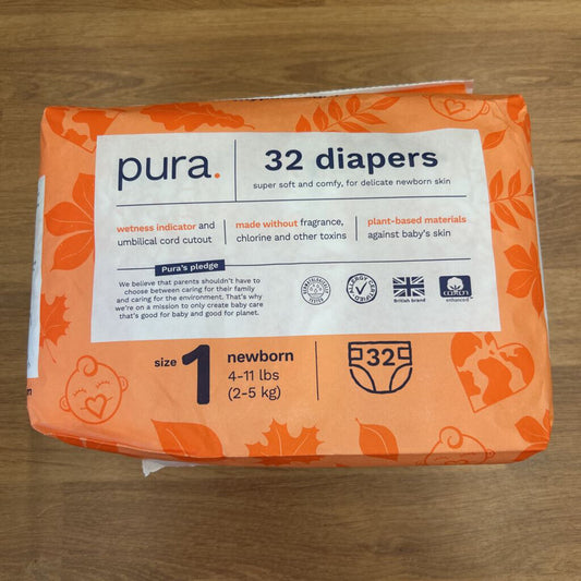 Pura Diapers 32 Count - Size 1 / NB