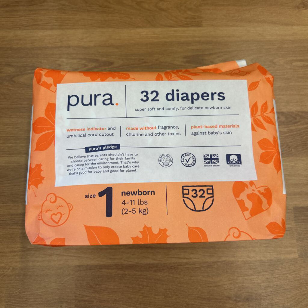 Pura Diapers 32 Count - Size 1 / NB