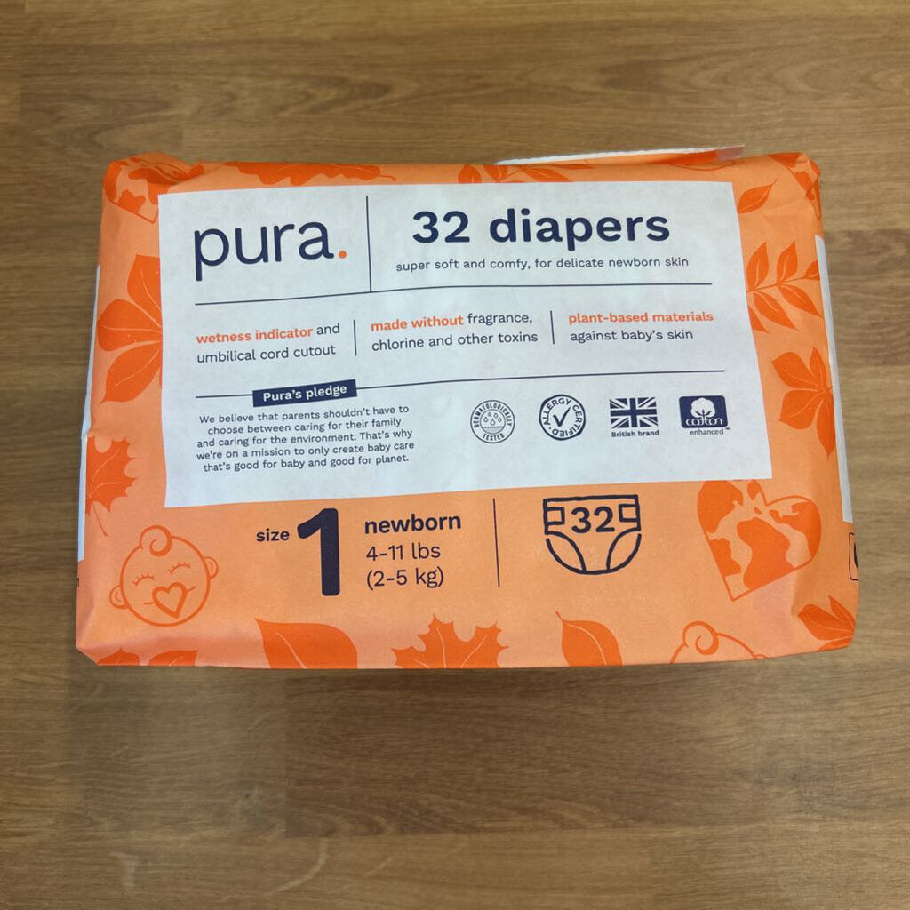 Pura Diapers 32 Count - Size 1 / NB