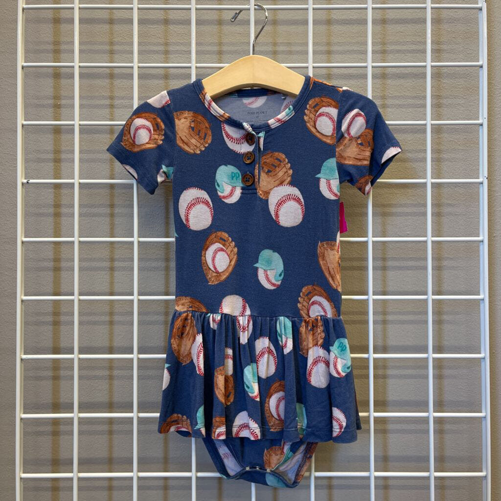 Posh Peanut Bamboo Baseball SS Twirl Bodysuit - 2T