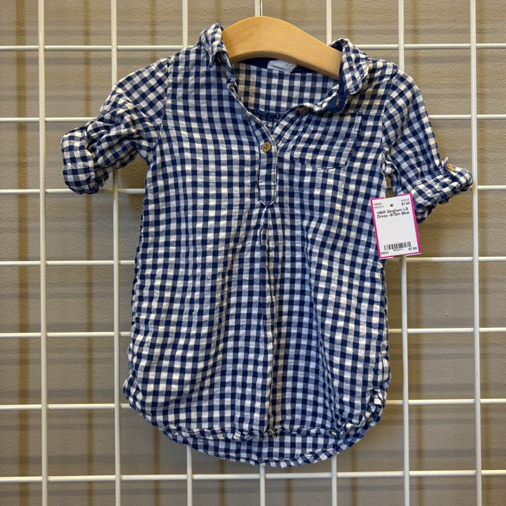 H&M Gingham LS Dress -9/12m