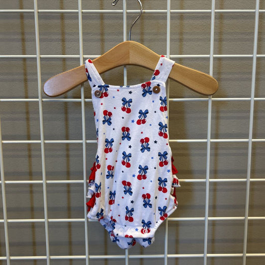 Milkberry Bamboo Cherry Bubble Romper - 0/3m