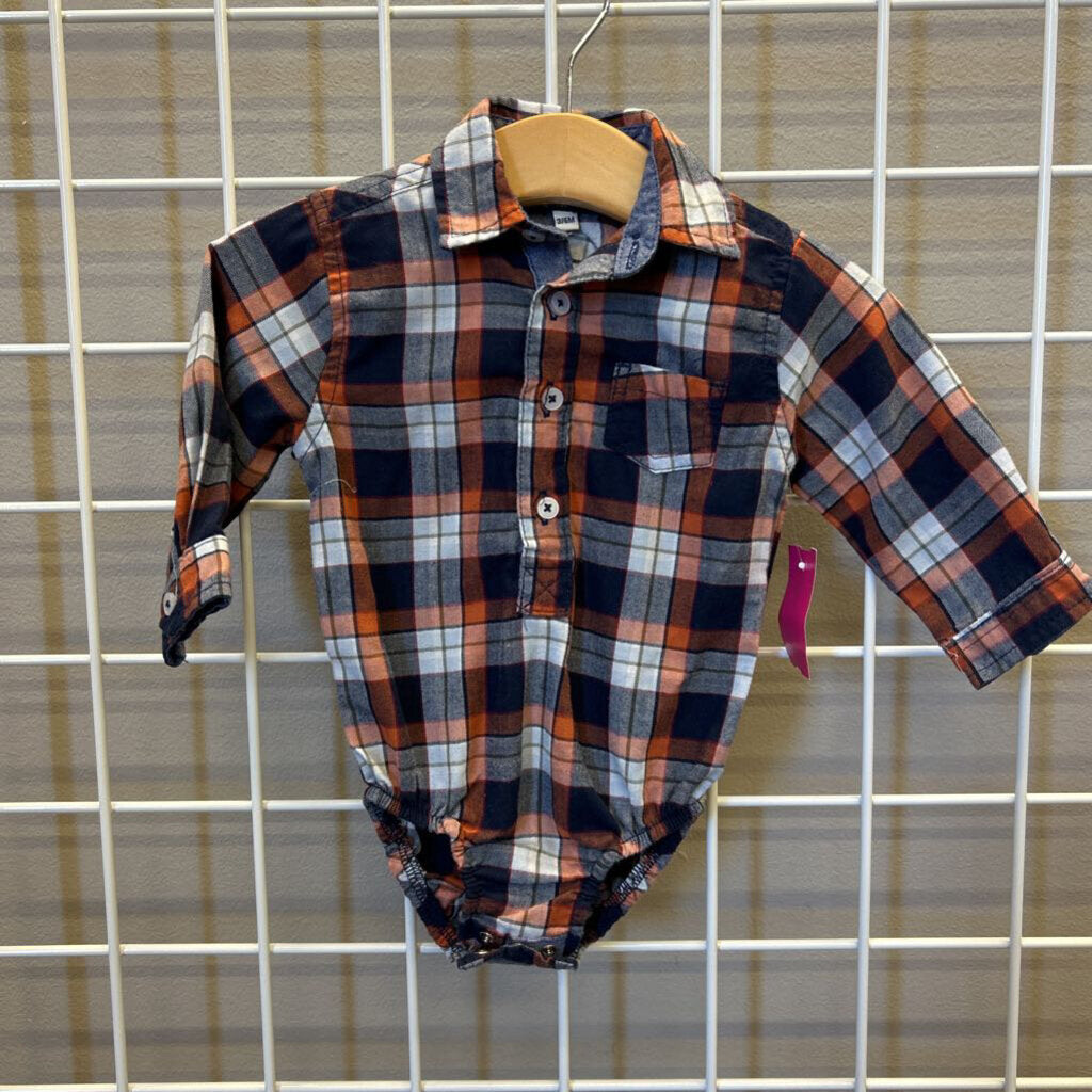 Ben Sherman Plaid LS Button Up Onesie - 3/6m