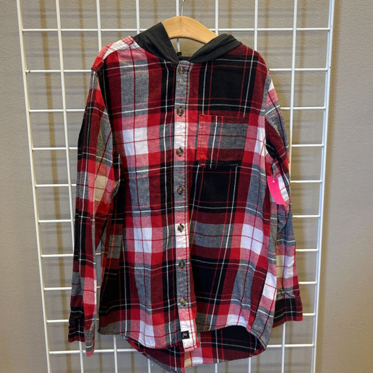 Art Class Plaid LS Button Up Hoodie - 12/14