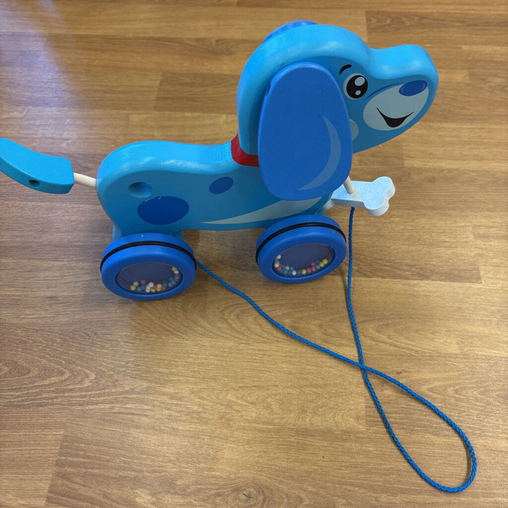 Wooden Push & Pull Blue Dog Toy
