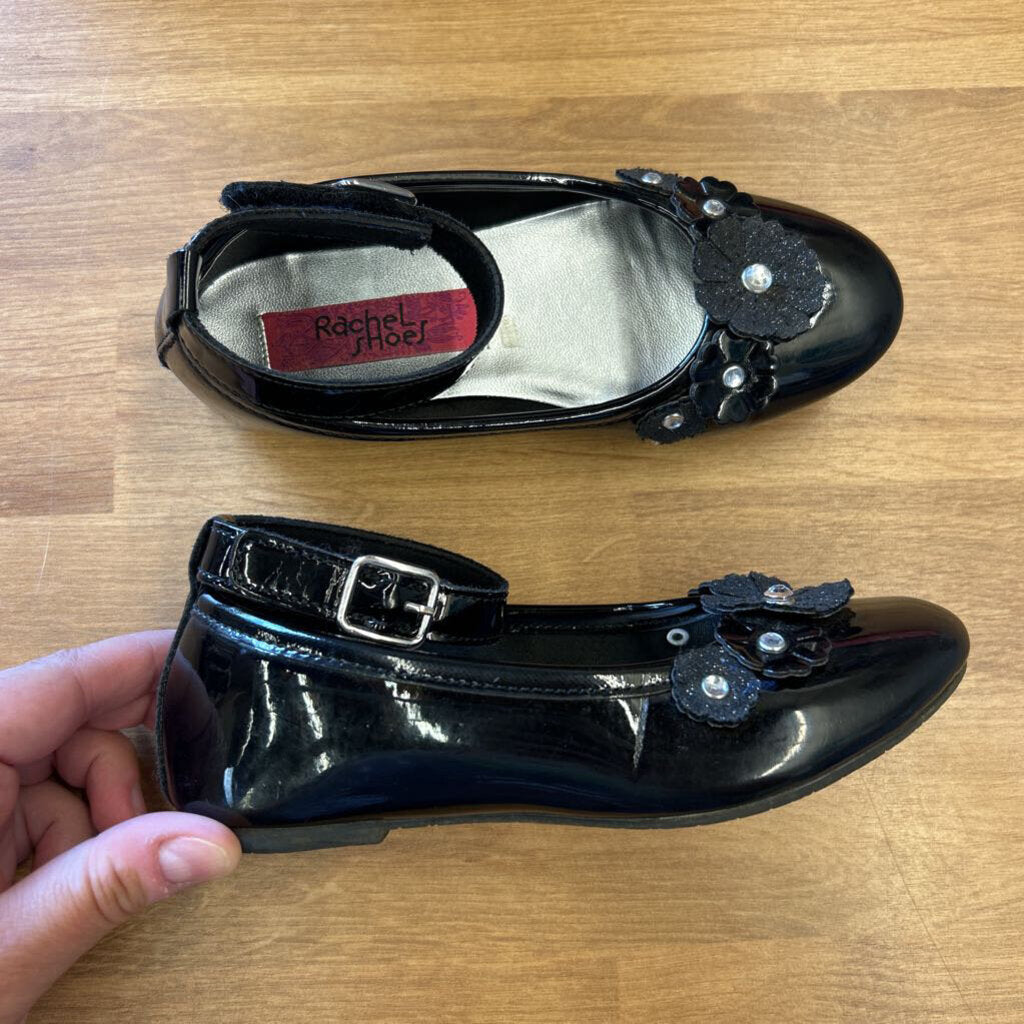 Rachel Shoes Black Patent Flower Flats - 12