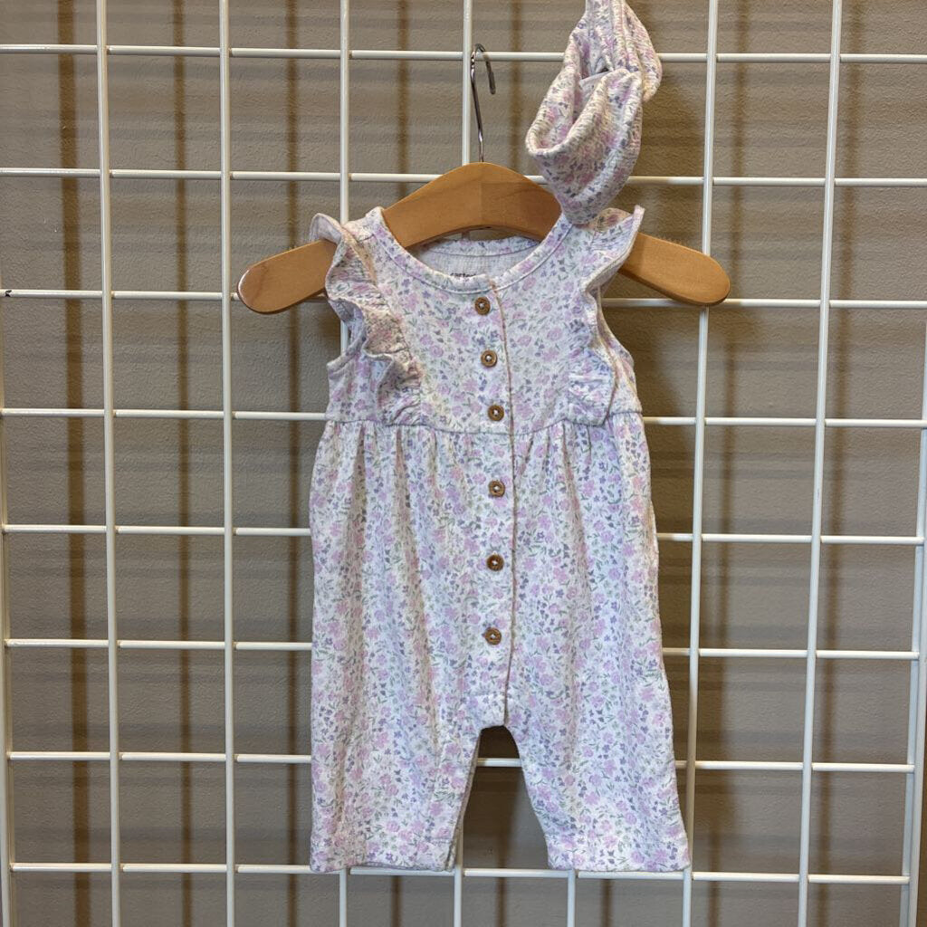 Carter's Floral SS Romper w/ Headband - NB