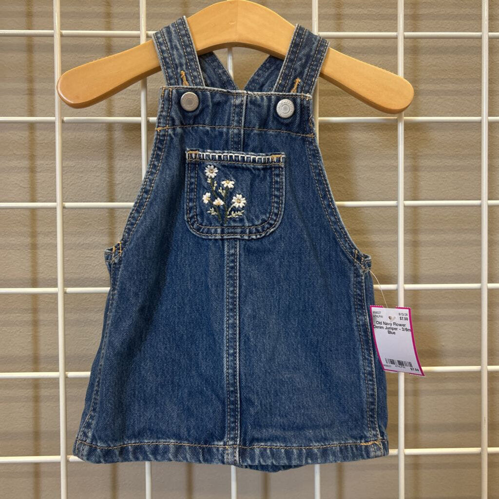 Old Navy Flower Denim Jumper - 3/6m
