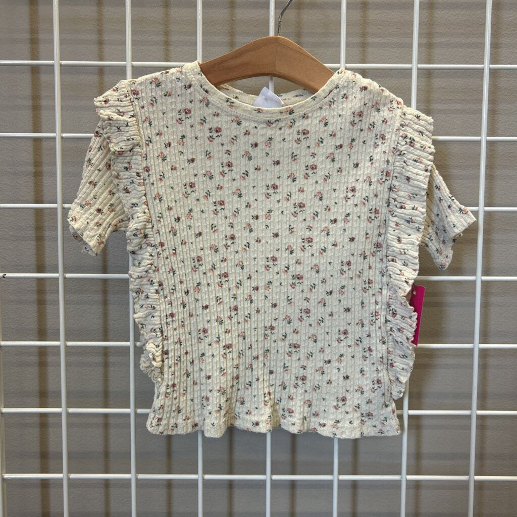 Zara Floal Ribbed SS Top (runs small) - 8
