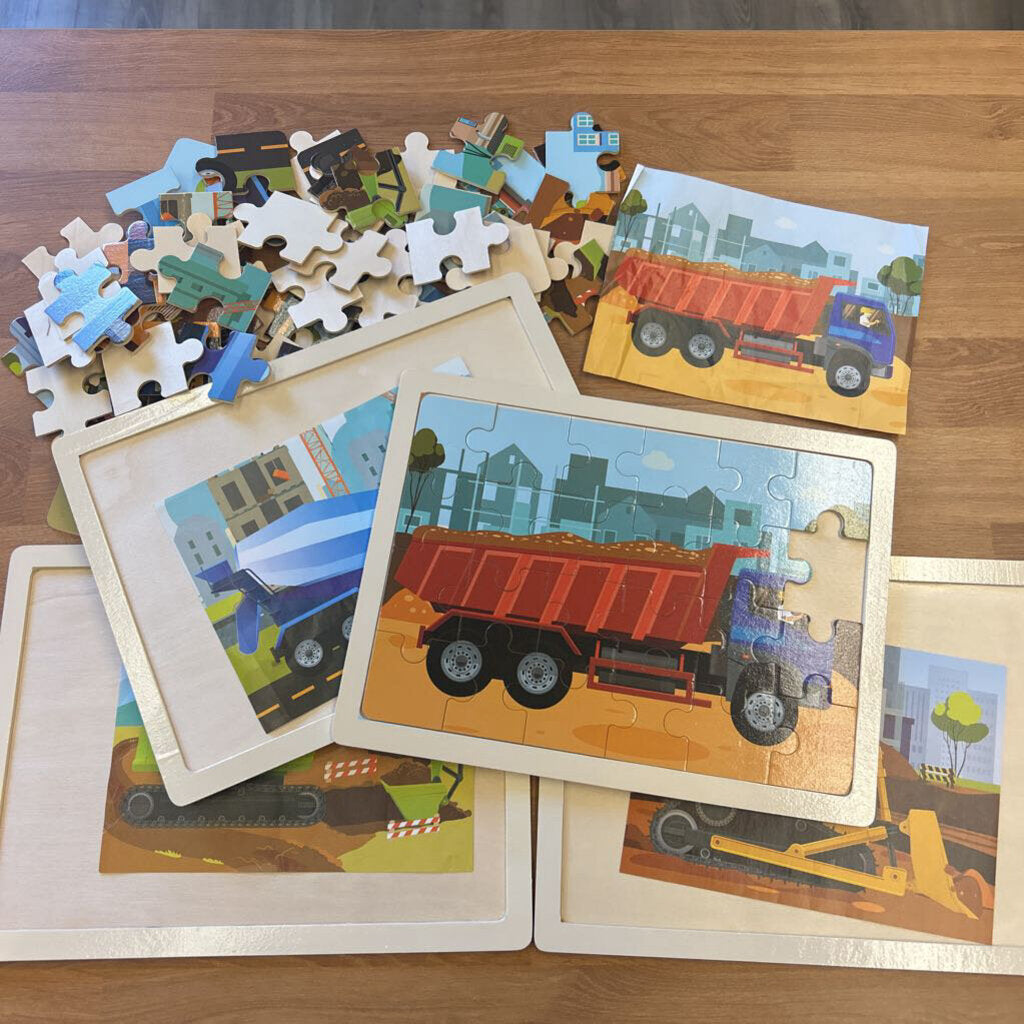 Set of 4 Construction Puzzles w/ Bag